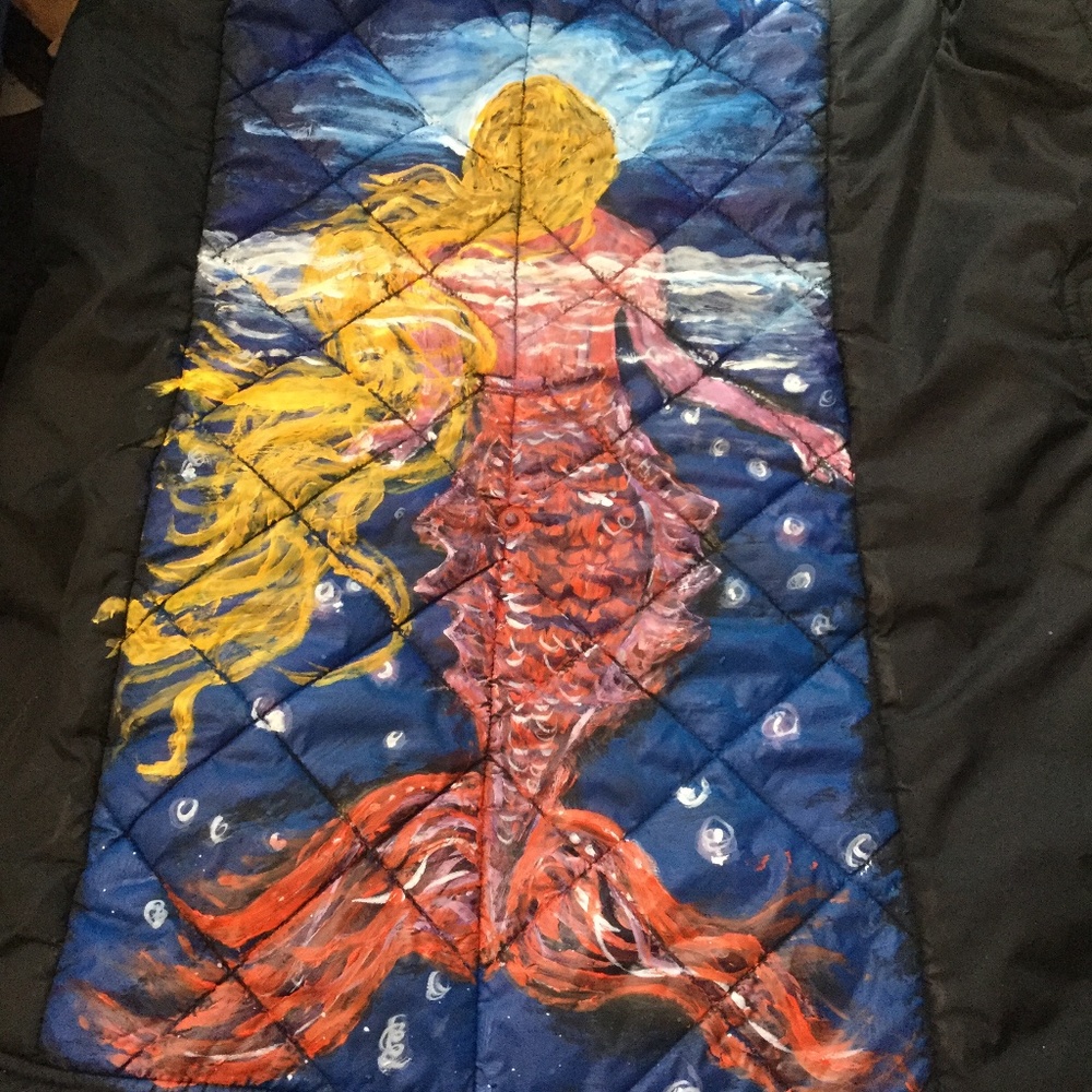 Hand painted Mermaid long vest Jacket